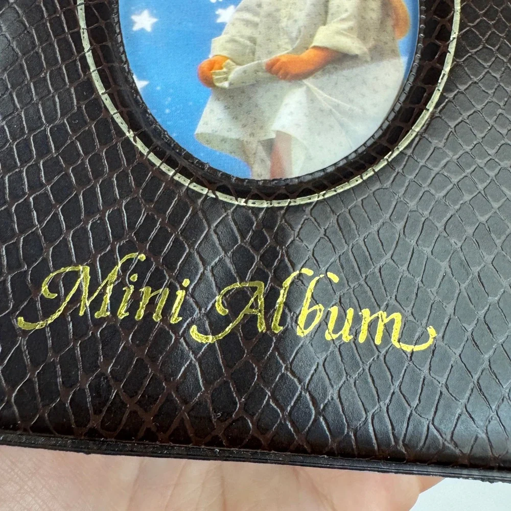 Small Vtg Dark Brown Reptile Scale Faux Leather Photo Pic Album Gold Accents
